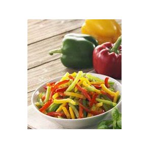 Peberfrugt i strimler, rd, gul og grn, 2,5 kg