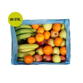 Frugtkasse Deluxe + snacks, blandet efter sson KL1, 60 stk.