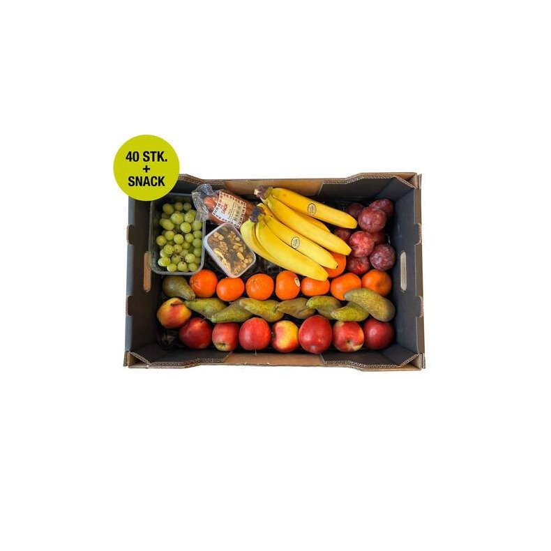 Frugtkasse Deluxe + snacks, blandet efter sson KL1, 40 stk.